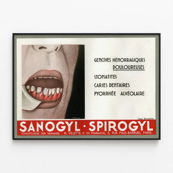 Vintage Advertising Poster Sanogyl Spirogyl - Dental Wall Decoration — framed artwork on a wall
