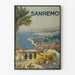 Vintage Sanremo poster with panoramic view and flowers