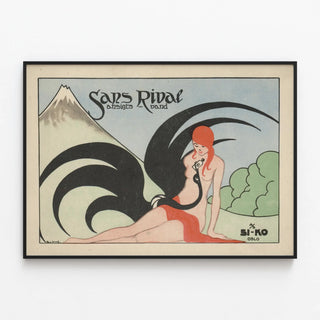 Vintage Poster Sans Rival with Woman and Rooster Art Deco — framed artwork on a wall
