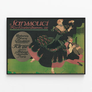 Vintage Poster Sanssouci Breakfasts Lunches Dinners Supper — framed artwork on a wall