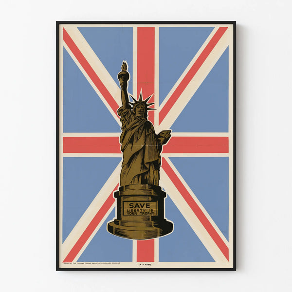 Decorative Poster Save Liberty Is Your Trophy with Statue of Liberty and British Flag