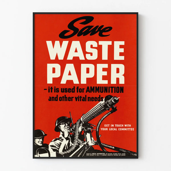 Vintage poster Save Waste Paper engaged wall decoration