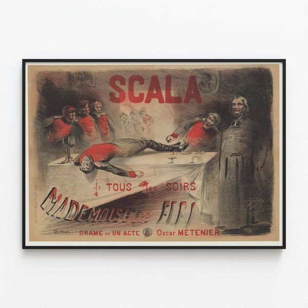 Vintage Scala Theater Poster - Mademoiselle Fifi by Oscar Méténier — framed artwork on a wall