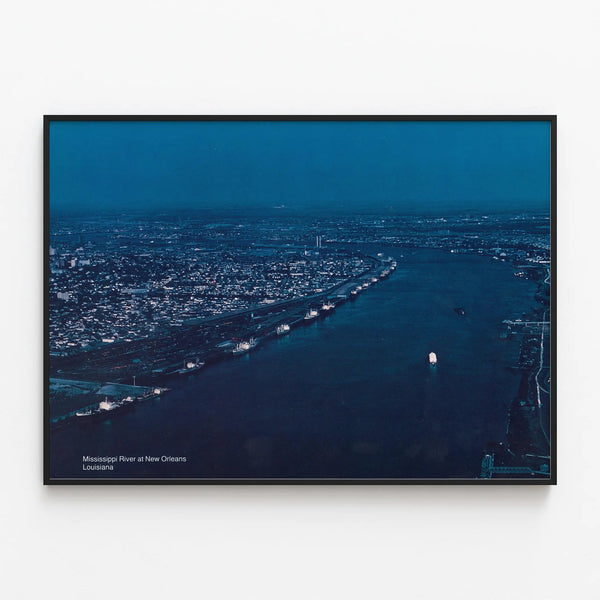 Aerial View Poster of the Mississippi in New Orleans — framed artwork on a wall