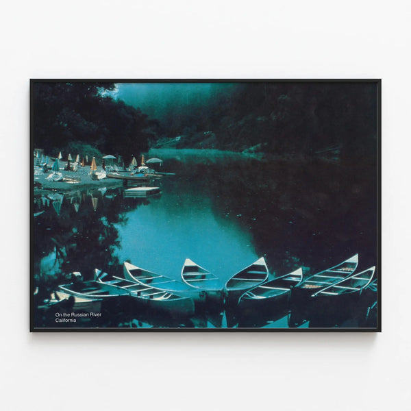 Poster Canoes on the Russian River in California — framed artwork on a wall