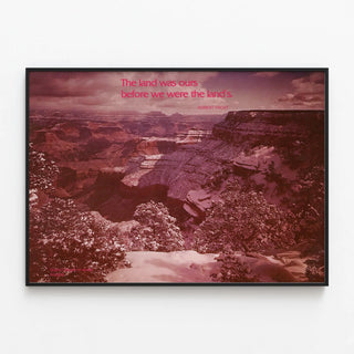 Winter Grand Canyon Poster with Quote by Robert Frost — framed artwork on a wall