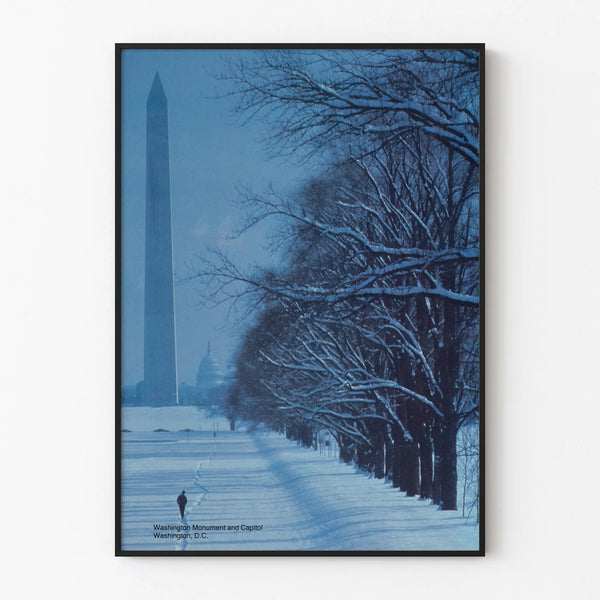 Washington Monument and Capitol under Snow in Washington D.C. Poster