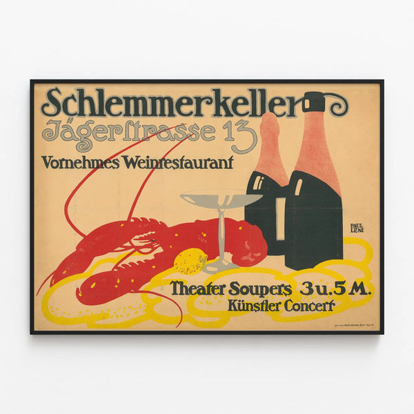 Vintage poster Schlemmerkeller – Refined wine restaurant — framed artwork on a wall