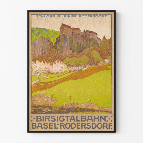 Vintage poster of Schloss Burg bei Rodersdorf Birsigtalbahn Basel Rodersdorf