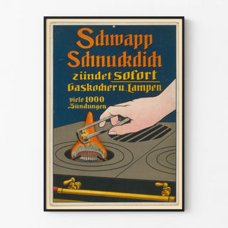 Vintage poster Schwapp Schnuckdich for instant ignition gas stove and lamp