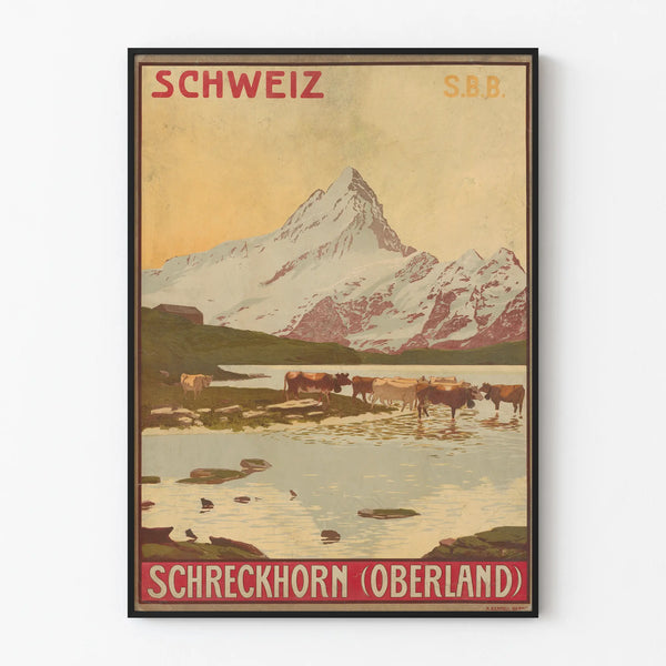 Vintage Swiss Poster Schreckhorn Oberland - Mountain Wall Decoration
