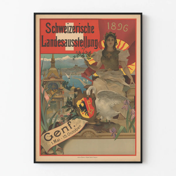 Vintage Swiss Exhibition Poster 1896 Geneva Wall Decoration