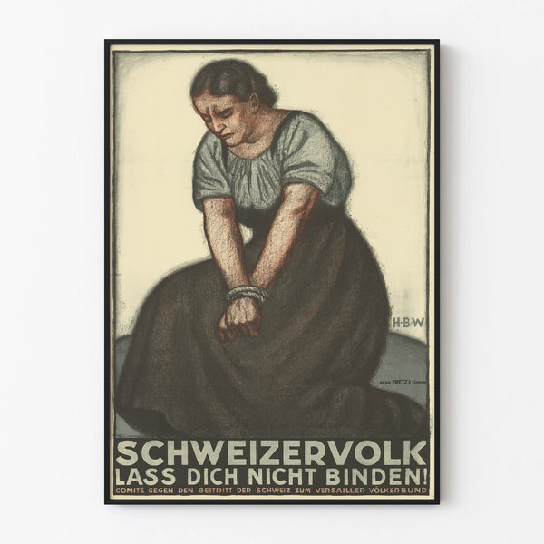 Ancient Swiss Poster Depicting a Woman in Bondage