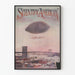 Vintage Scientific American poster with hot air balloon flying over the Brooklyn Bridge