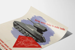 Vintage metal recycling poster for tank manufacturing