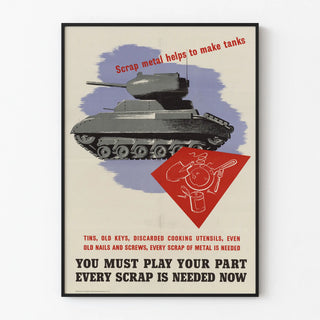 Vintage metal recycling poster for tank manufacturing