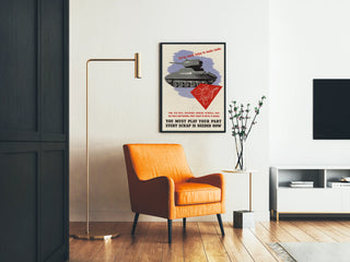 Vintage metal recycling poster for tank manufacturing
