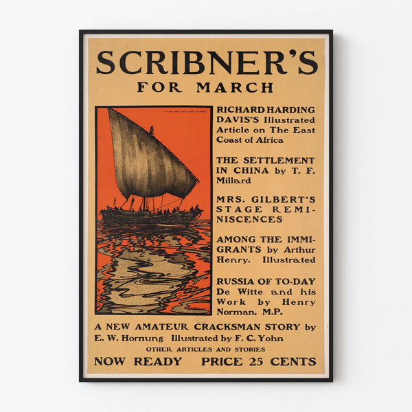 Vintage Scribner's poster for March with sailing ship