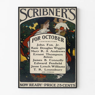 Vintage Scribner's Poster for October with Autumn Theme