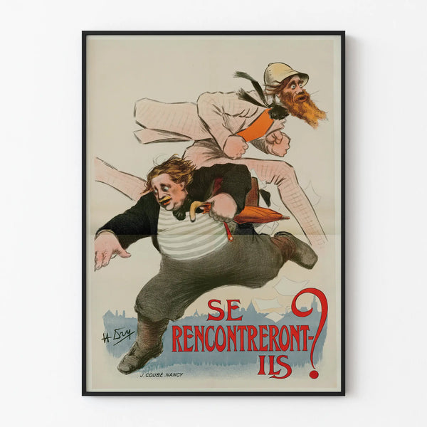 Vintage poster Will they meet? for original wall decoration