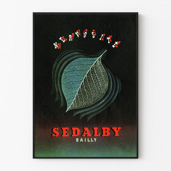 Vintage Sedalby Baillly poster with stylized leaf as wall decoration