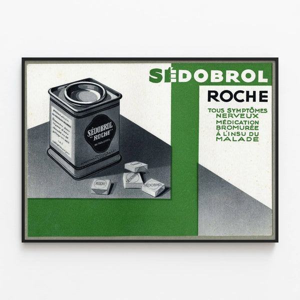 Vintage decorative poster Sedobrol Roche — framed artwork on a wall