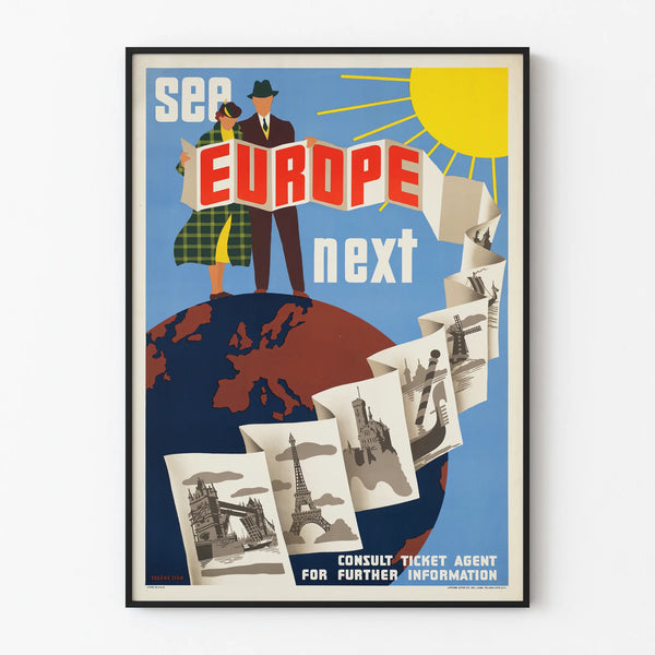 Vintage poster See Europe Next - Travel wall decoration Europe