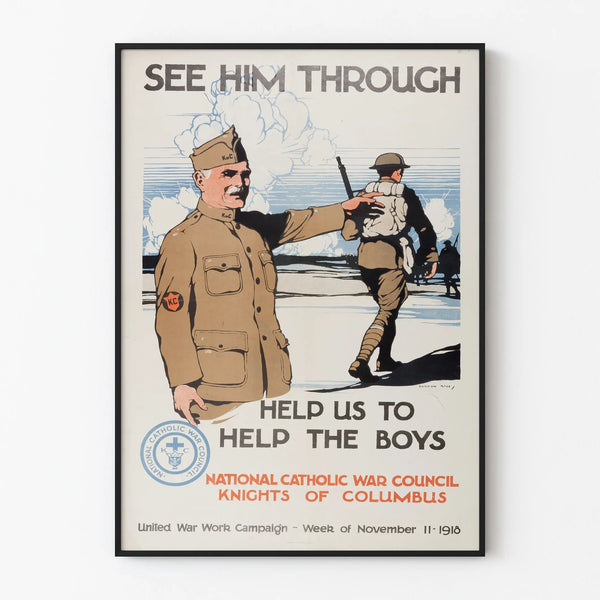 World War I campaign poster 'Help Us to Help the Boys' 1918 - Vintage wall decoration