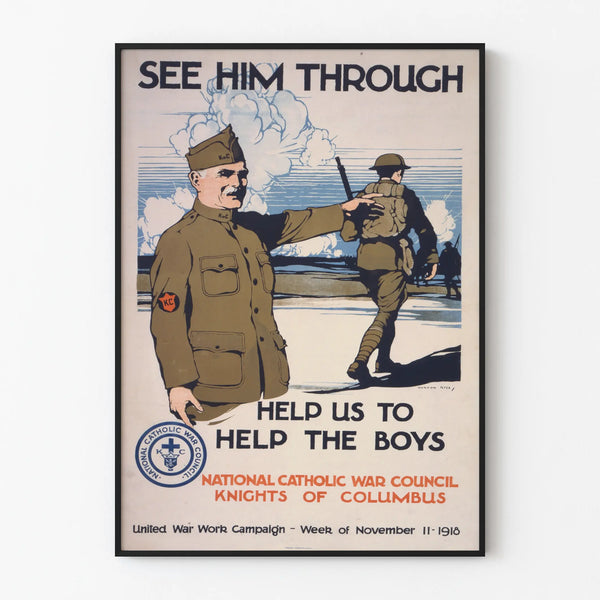 Vintage military poster 'See Him Through' - patriotic wall decoration