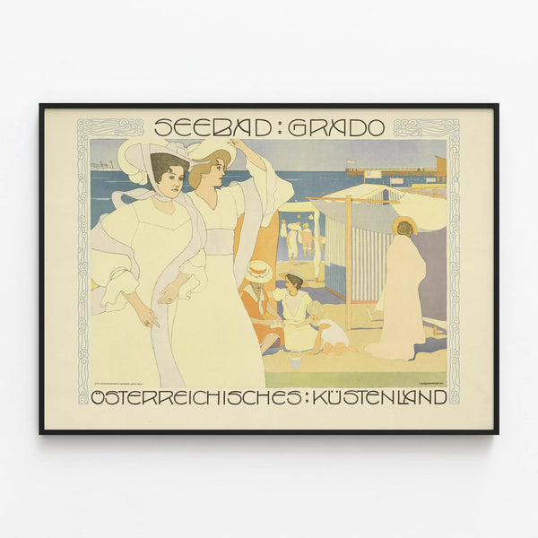 Vintage Seebad Grado poster for elegant wall decoration — framed artwork on a wall
