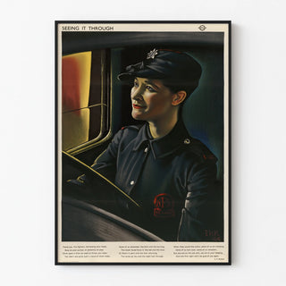 Vintage Military Poster 'Seeing It Through' Woman at the Wheel