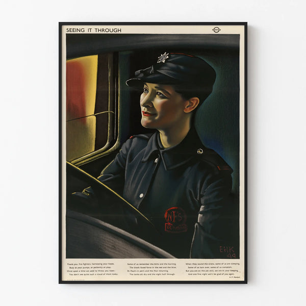 Vintage Military Poster 'Seeing It Through' Woman at the Wheel