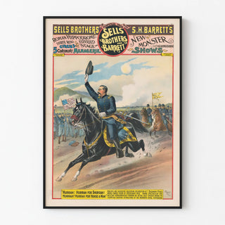 Vintage poster of Sells Brothers and Barrett - Sheridan on horseback