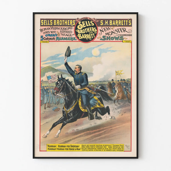 Vintage poster of Sells Brothers and Barrett - Sheridan on horseback