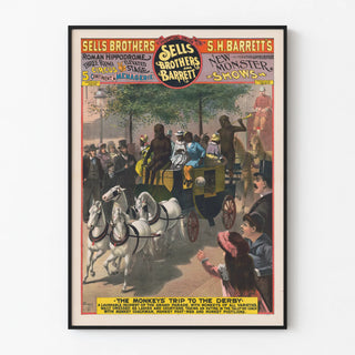 Vintage poster of Sells Brothers and Barrett - The Monkey's Journey to the Derby