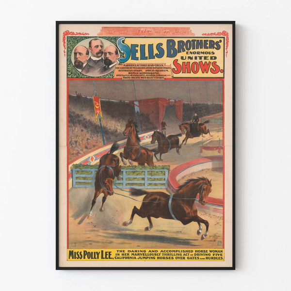 Vintage Poster Sells Brothers Enormous United Shows - Miss Polly Lee and Her Jumping Horses