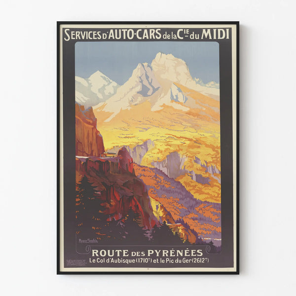 Vintage Poster of the Pyrenees Route - Midi Motor Coach Service