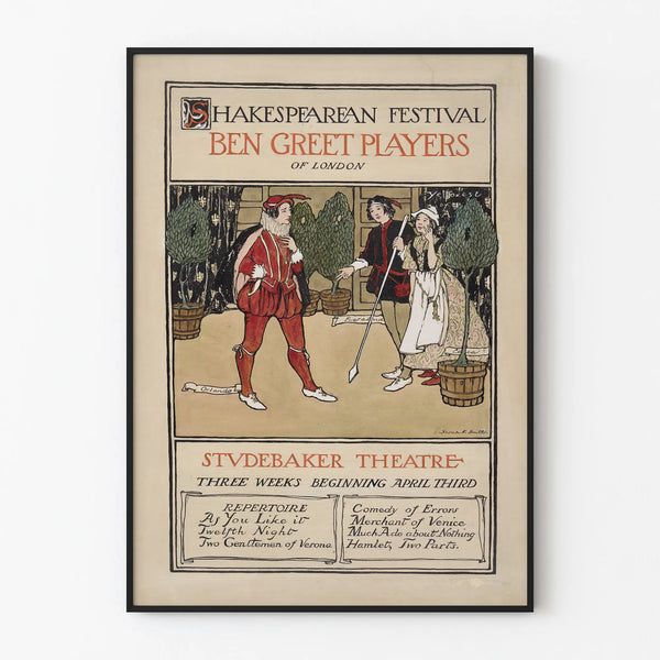 Vintage Shakespearean Festival Poster Ben Greet Players Theatre Studebaker