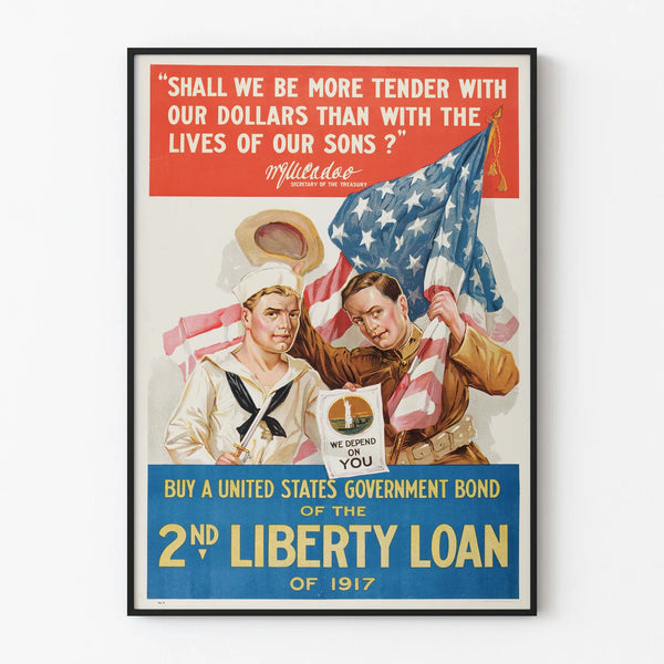 Vintage Poster 2nd Liberty Loan 1917 - Patriotic Wall Decoration