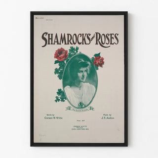 Vintage poster of Shamrocks and Roses with portrait and floral motifs