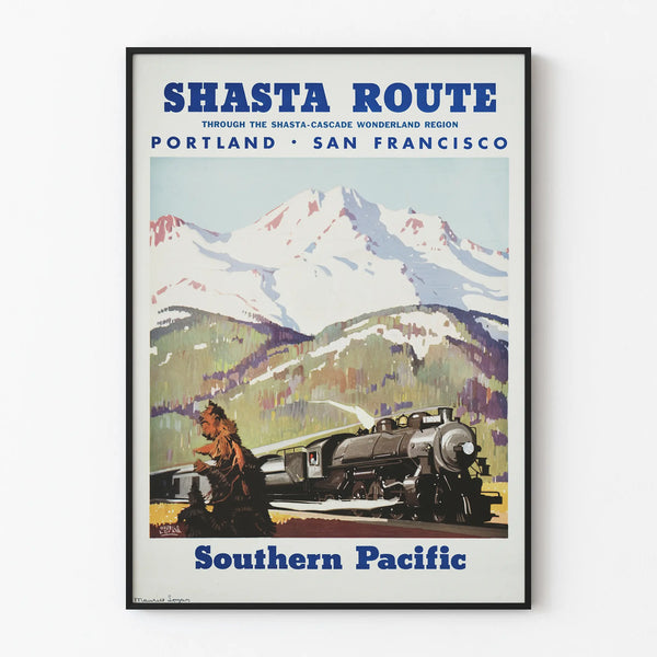 Vintage Shasta Route Train Poster Southern Pacific