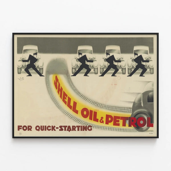 Vintage Shell Oil & Petrol Poster for Rapid Start — framed artwork on a wall