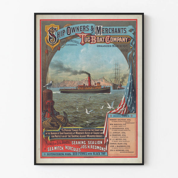 Vintage poster of Ship Owners & Merchant Tug Boat Company San Francisco