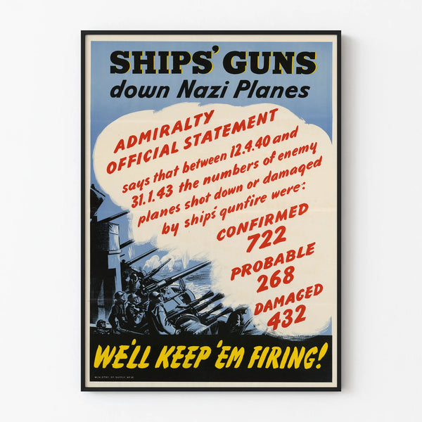 Vintage English military poster - Ships' Guns against Nazi aircraft