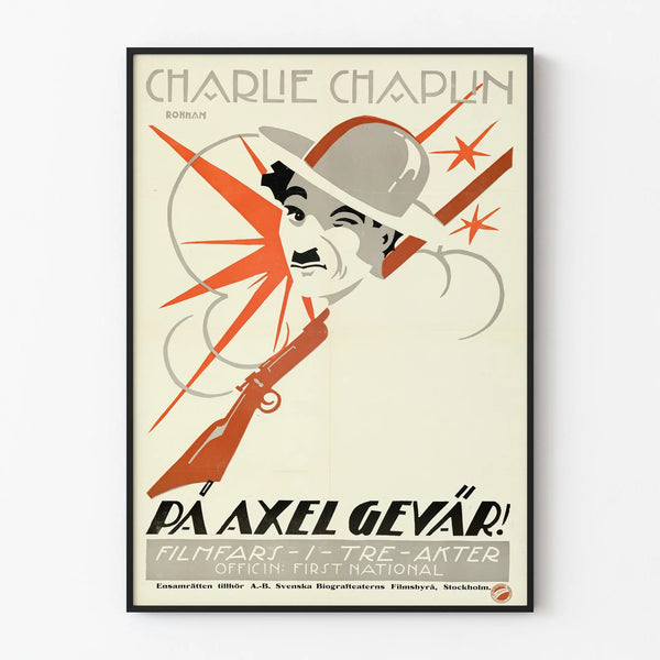 Vintage poster Charlie Chaplin 'På Axel Gevär' retro wall decoration
