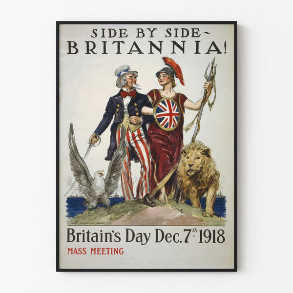 Vintage Poster Side by Side Britannia 1918 Historical Wall Decoration