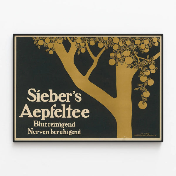 Sieber's Apple Tea Poster - Vintage Wall Decoration with Apple Tree — framed artwork on a wall