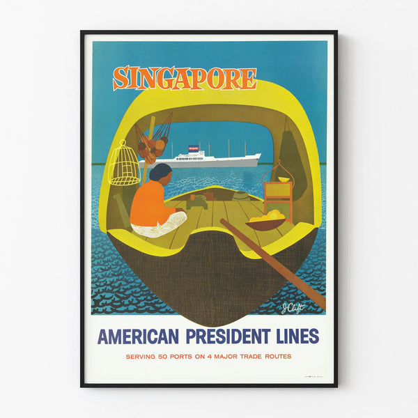 Vintage Singapore American President Lines Poster - Maritime Wall Decoration
