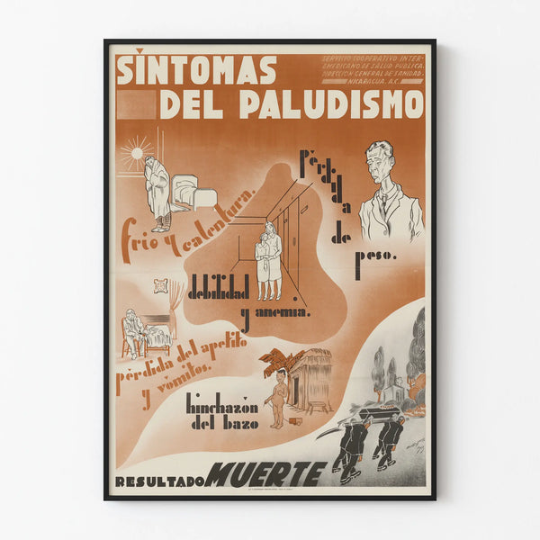 Vintage poster of malaria symptoms wall decoration