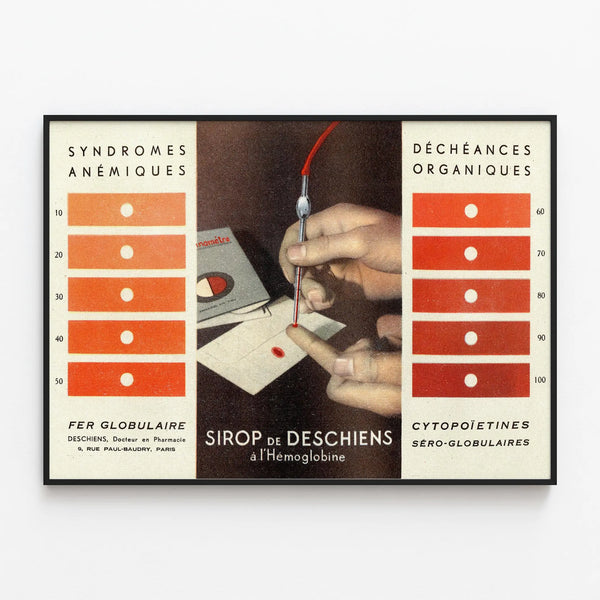 Vintage poster Sirop de Deschiens - Retro scientific wall decoration — framed artwork on a wall